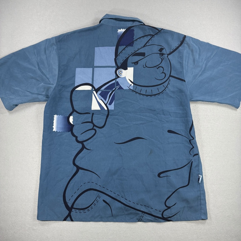 Southpole Button Up Shirt Mens XXL Blue Fat Albert AOP Short Sleeve Y2K Hip Hop